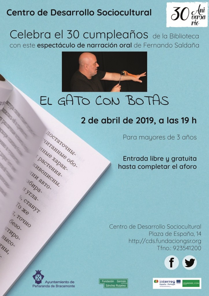 Cartel de El gato con botas, de Fernando Saldaña. 2 de abril de 2019